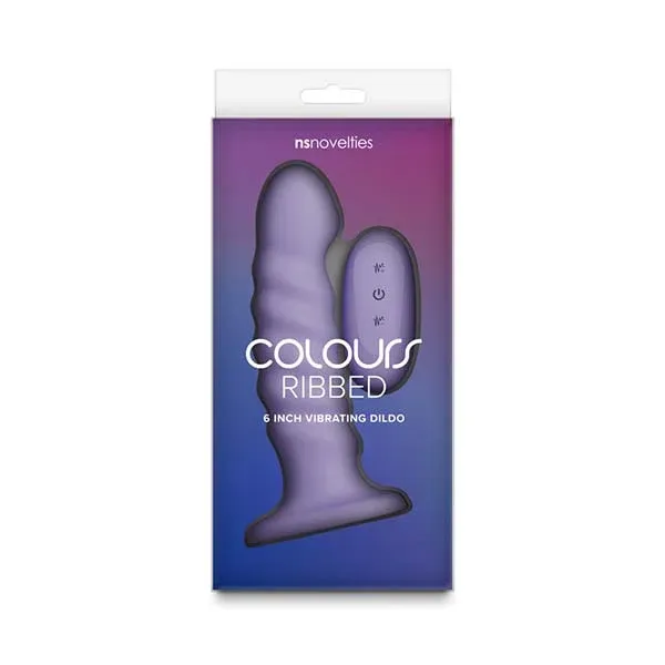 Colours Ribbed Rechargeable Silicone Vibrating Dildo with Remote Control 6in - Purple