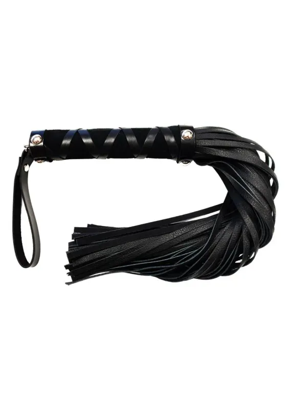 Short Leather Flogger with Studded Handle - blk