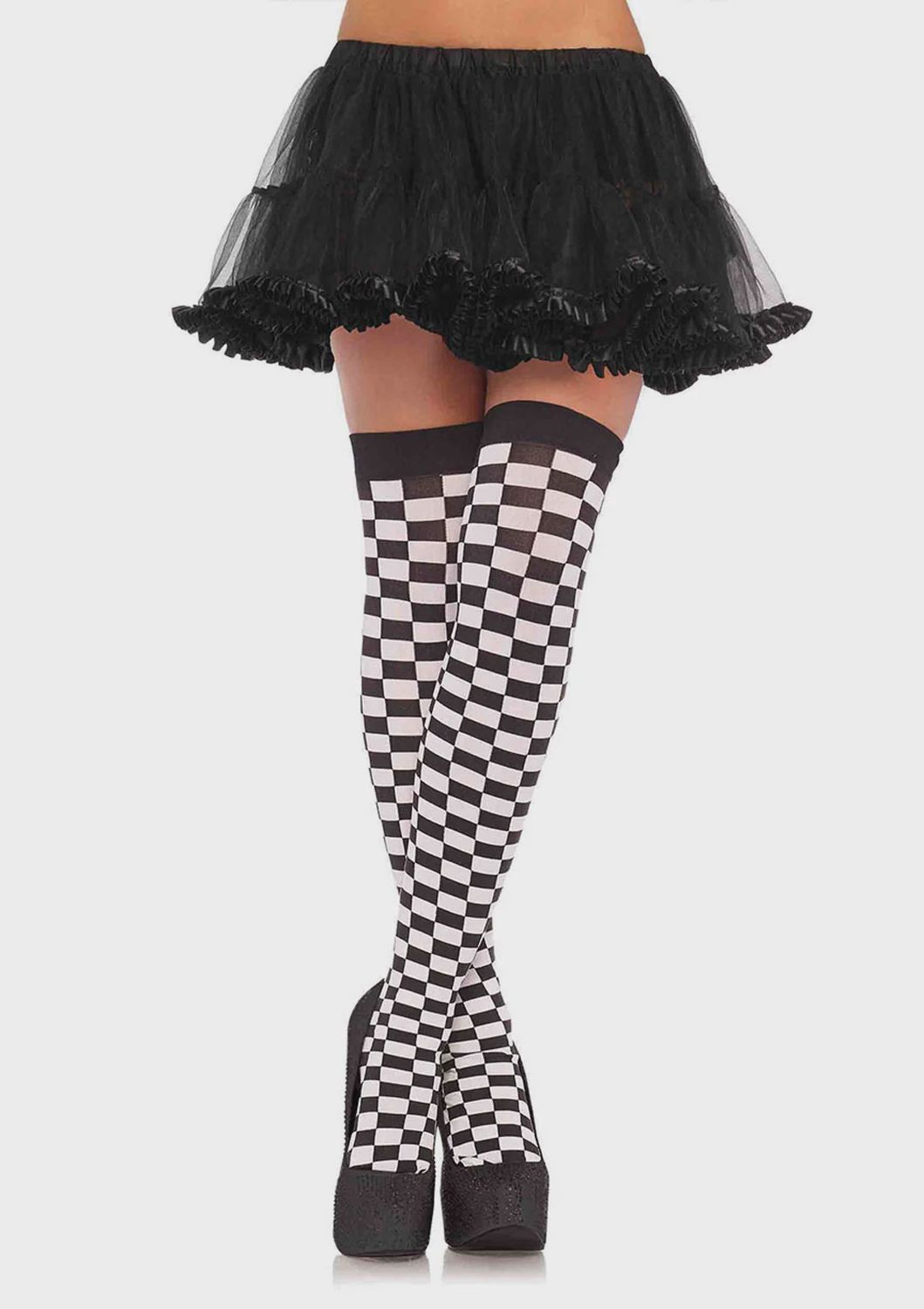 Checkered Stockings O/S BLACK/WHITE