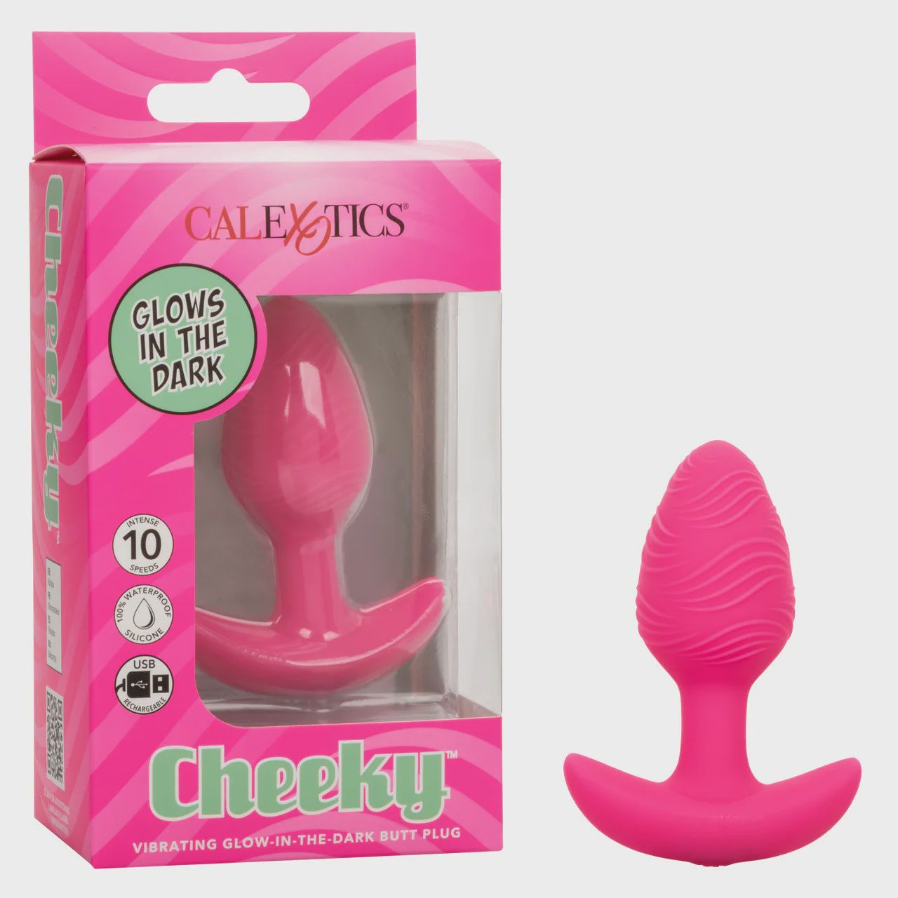 Cheeky Rechargeable Silicone Glow in The Dark Butt Plug - Pink