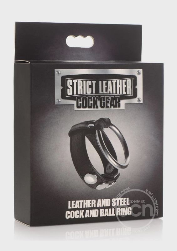 Cock Gear Leather and Steel Cock &amp; Ball Ring - Black