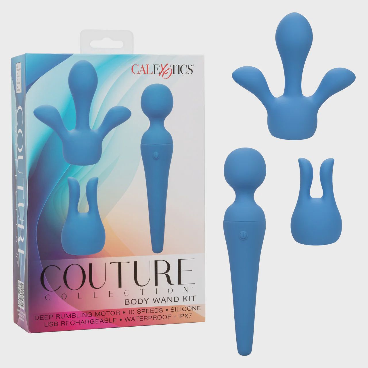 Couture Collection Rechargeable Silicone Body Wand Kit - Blue