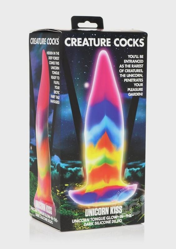 Creature Cocks Unicorn Tongue Glow in the Dark Silicone Dildo - Rainbow