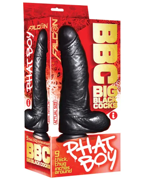 Falcon BBC Big Black Cock &amp; Balls 9" Girthy w/Suction Cup