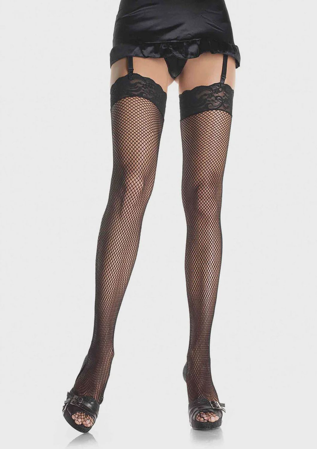 Fishnet Thigh Hi W/3"" Stretch Lace Top PLUS BLACK