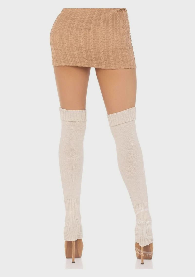 Extra long Ribbed Knit Leg Warmers - O/S - Ivory