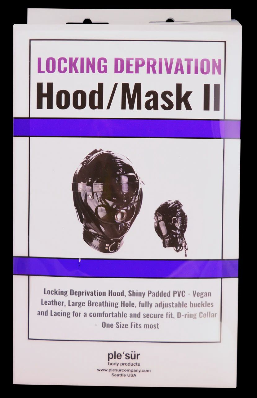 Hood Mask - Shiny Pleather Lace-Up Locking Hood Deprivation Mask with 1 Nose Hole