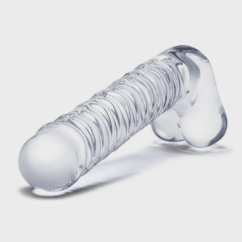 Glas 8'' Realistic Ribbed Glass G-Spot Dildo With Balls