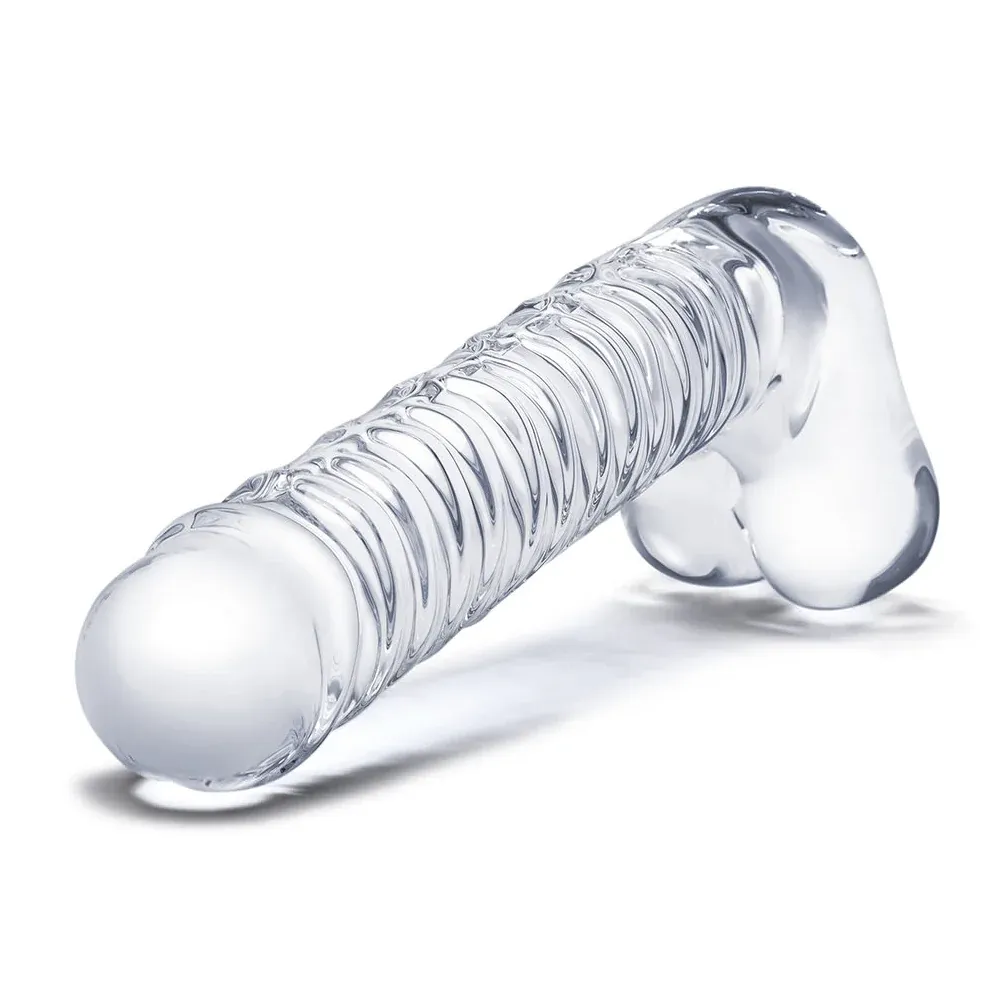 Glas 8'' Realistic Ribbed Glass G-Spot Dildo With Balls