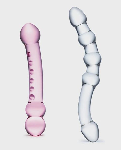 Glas Double Pleasure Glass Dildo Set (2 Piece) - White/Pink