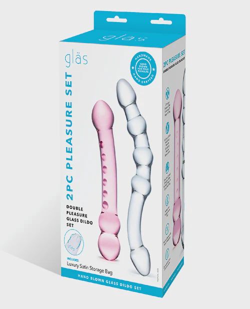 Glas Double Pleasure Glass Dildo Set (2 Piece) - White/Pink