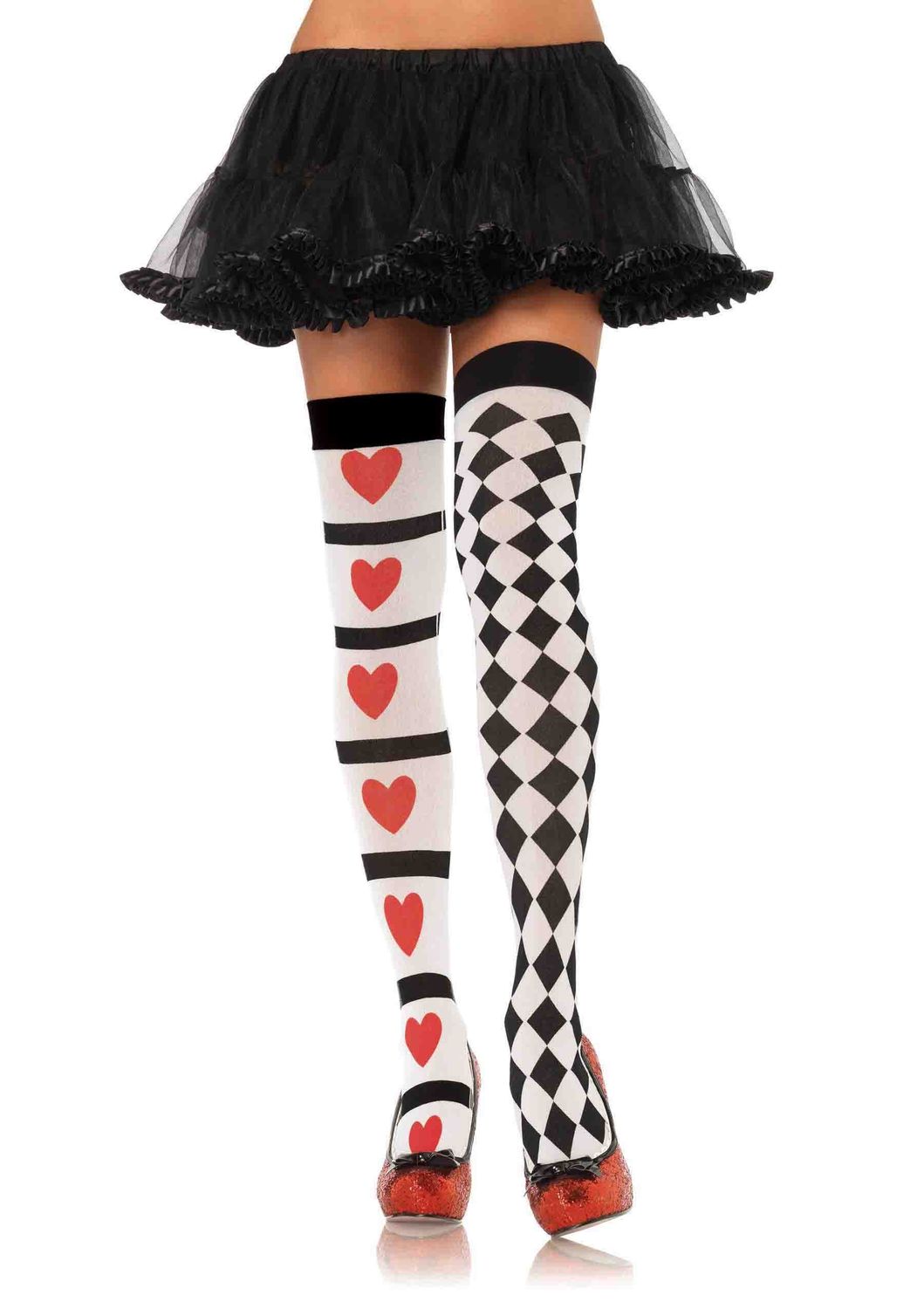Harlequin and Heart Thigh Highs