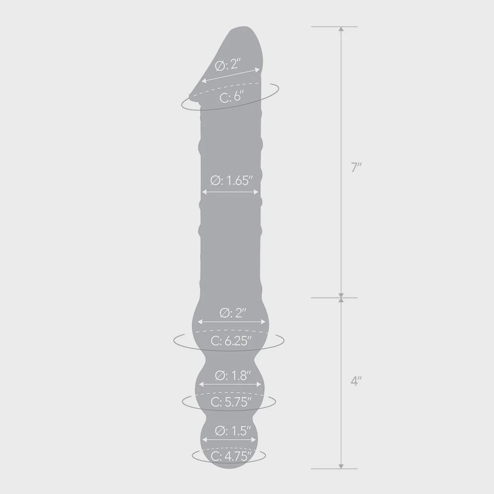 Glas 12'' Double Ended Glass Dildo With Anal Beads