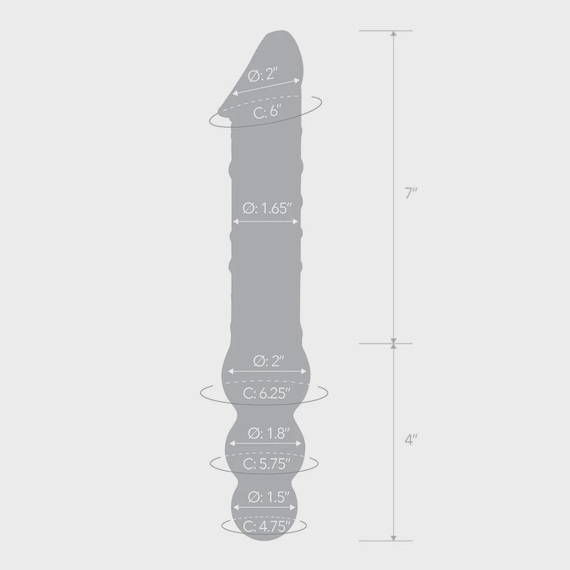 Glas 12'' Double Ended Glass Dildo With Anal Beads