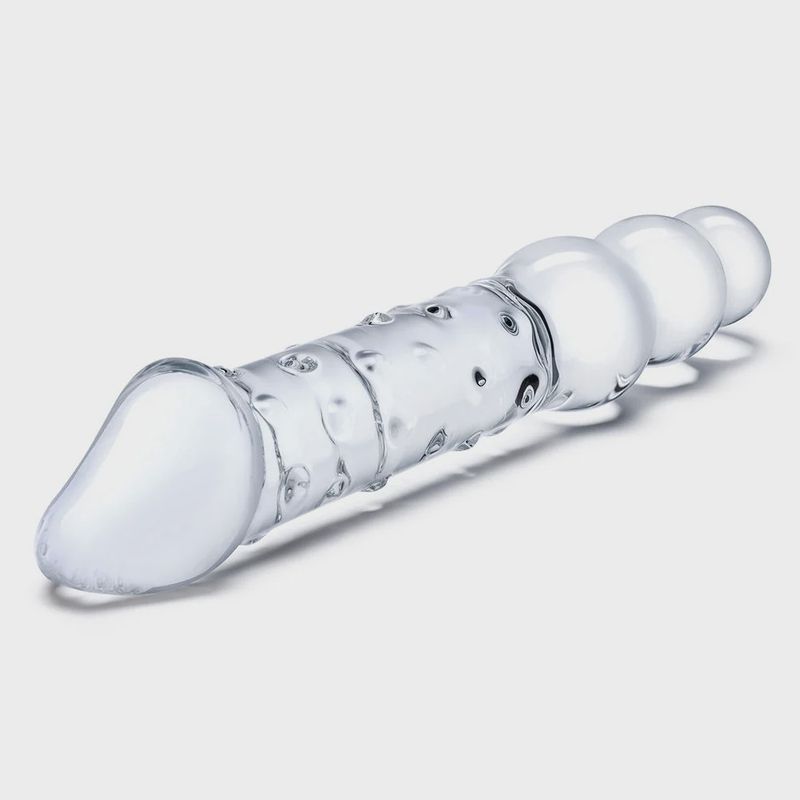Glas 12'' Double Ended Glass Dildo With Anal Beads