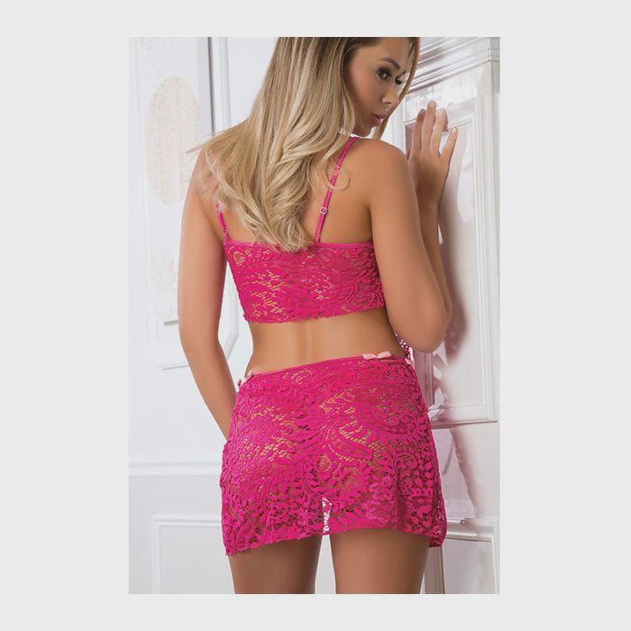 Laced Lingerie Bustier, Thong &amp; Cover up Slip Berry Kiss O/S