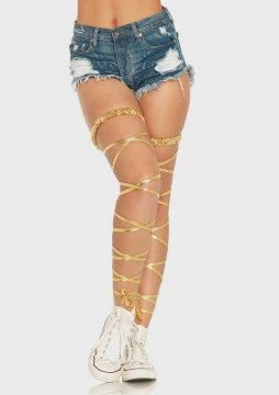 Lamé Garter Leg Wraps - One Size - Gold