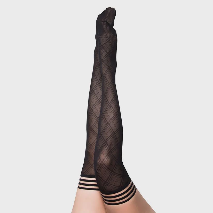 Kixies Tiffany Diamonds Thigh High Tights-Black Size D
