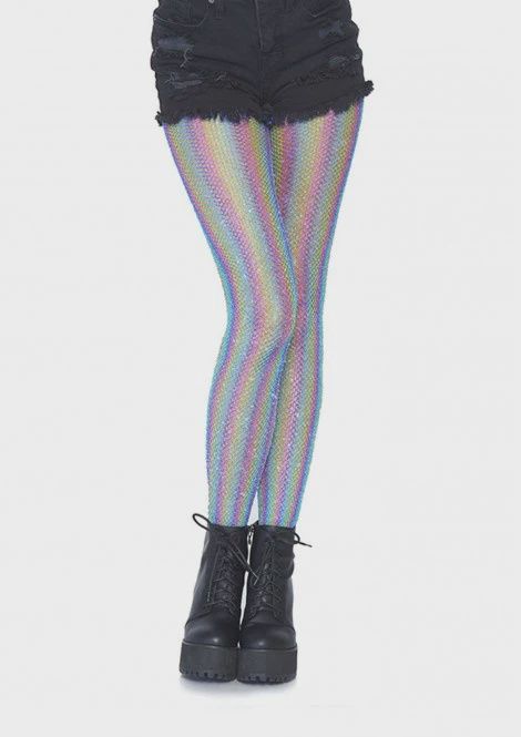 Lurex rainbow fishnet tights-Blue