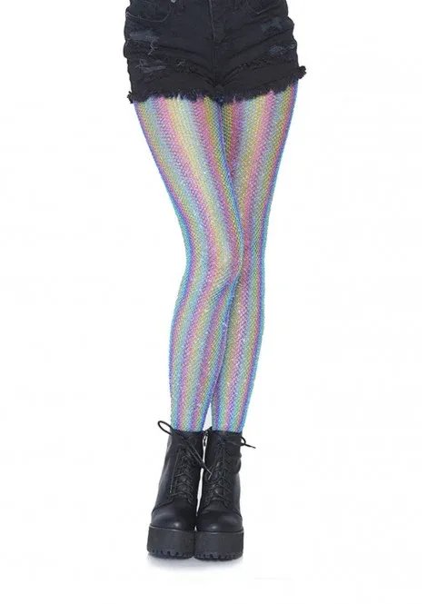 Lurex rainbow fishnet tights-Blue