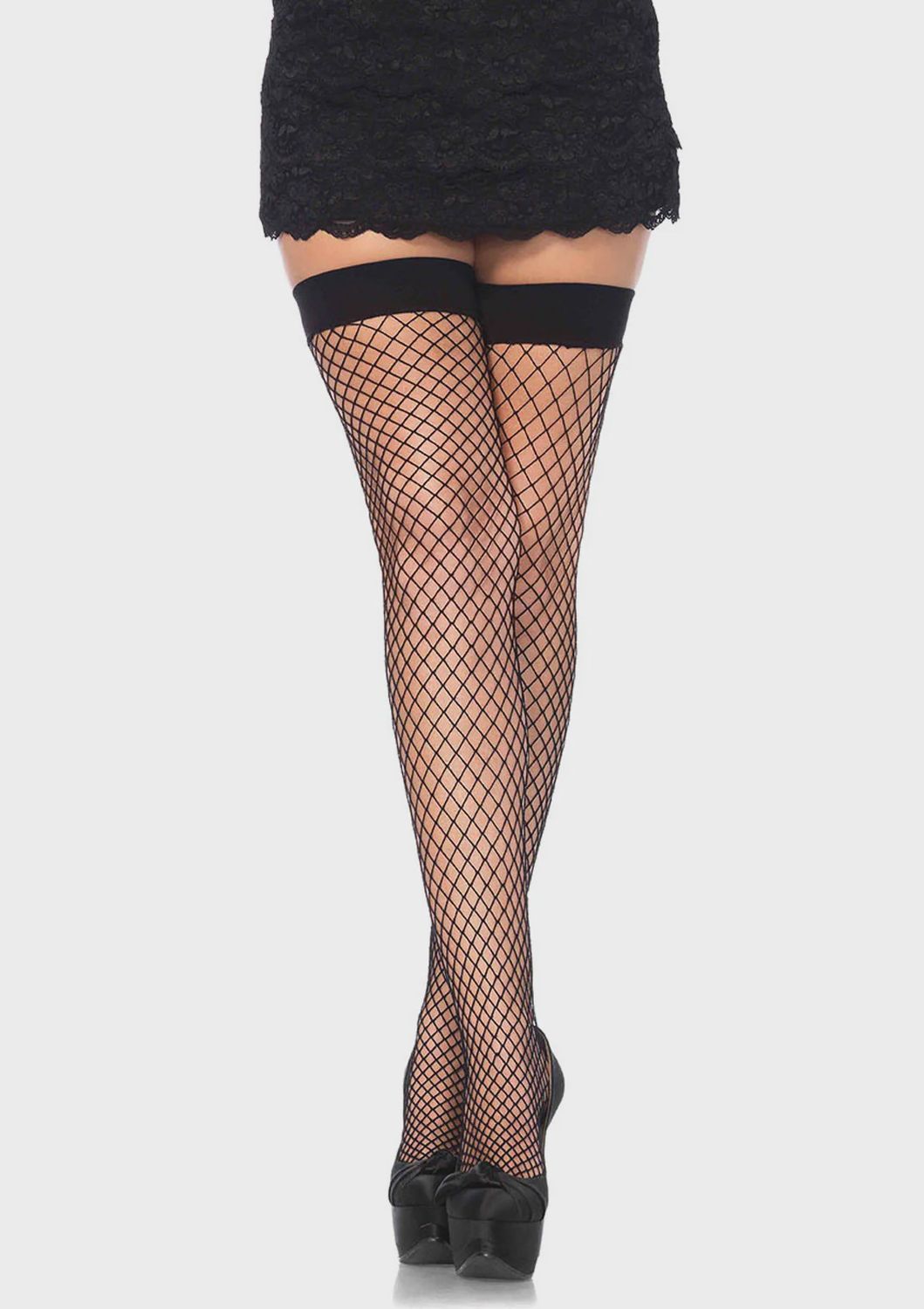 Lycra Industral Fishnet Thigh Hi O/S BLACK