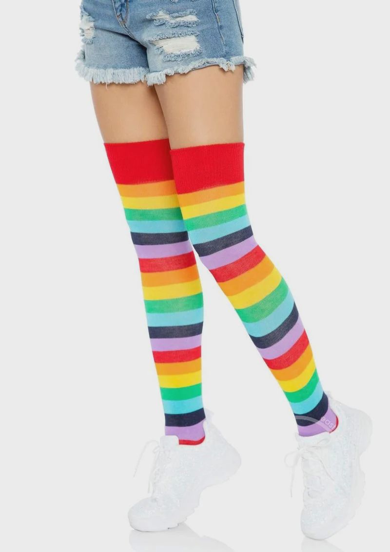 Lycra Acrylic Rainbow Thigh High - O/S - Multicolor