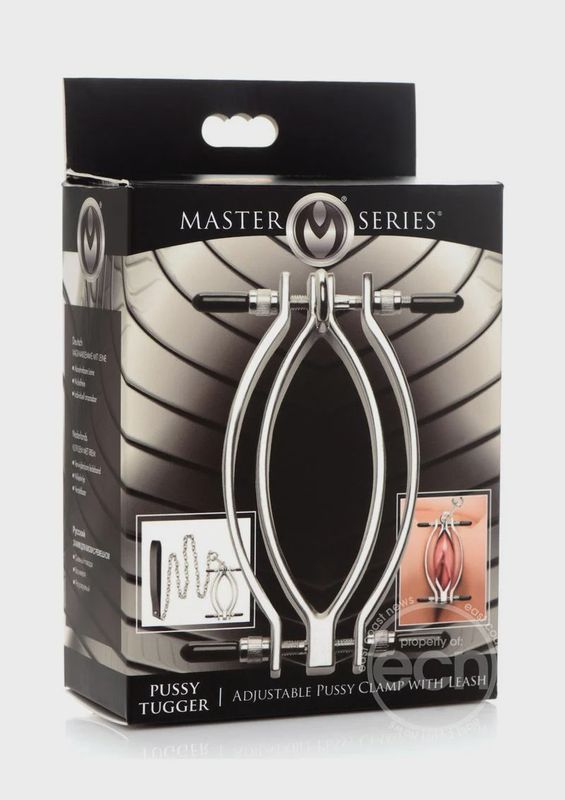 Master Series Pussy Tugger Adjustable Pussy Clamp with Leash - Silver
