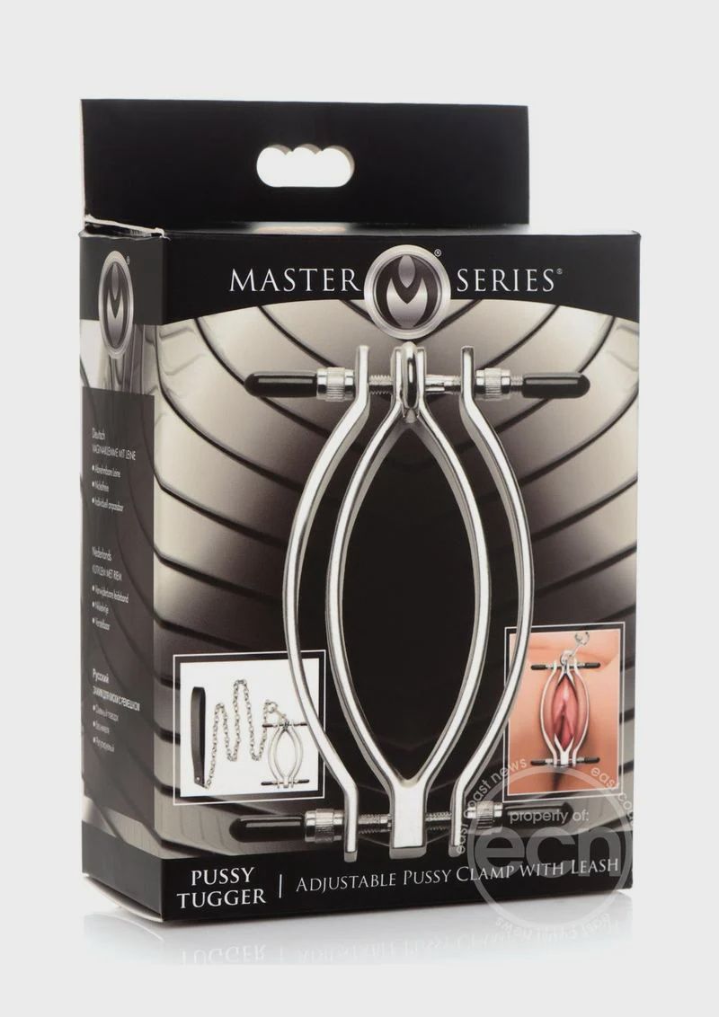 Master Series Pussy Tugger Adjustable Pussy Clamp with Leash - Silver
