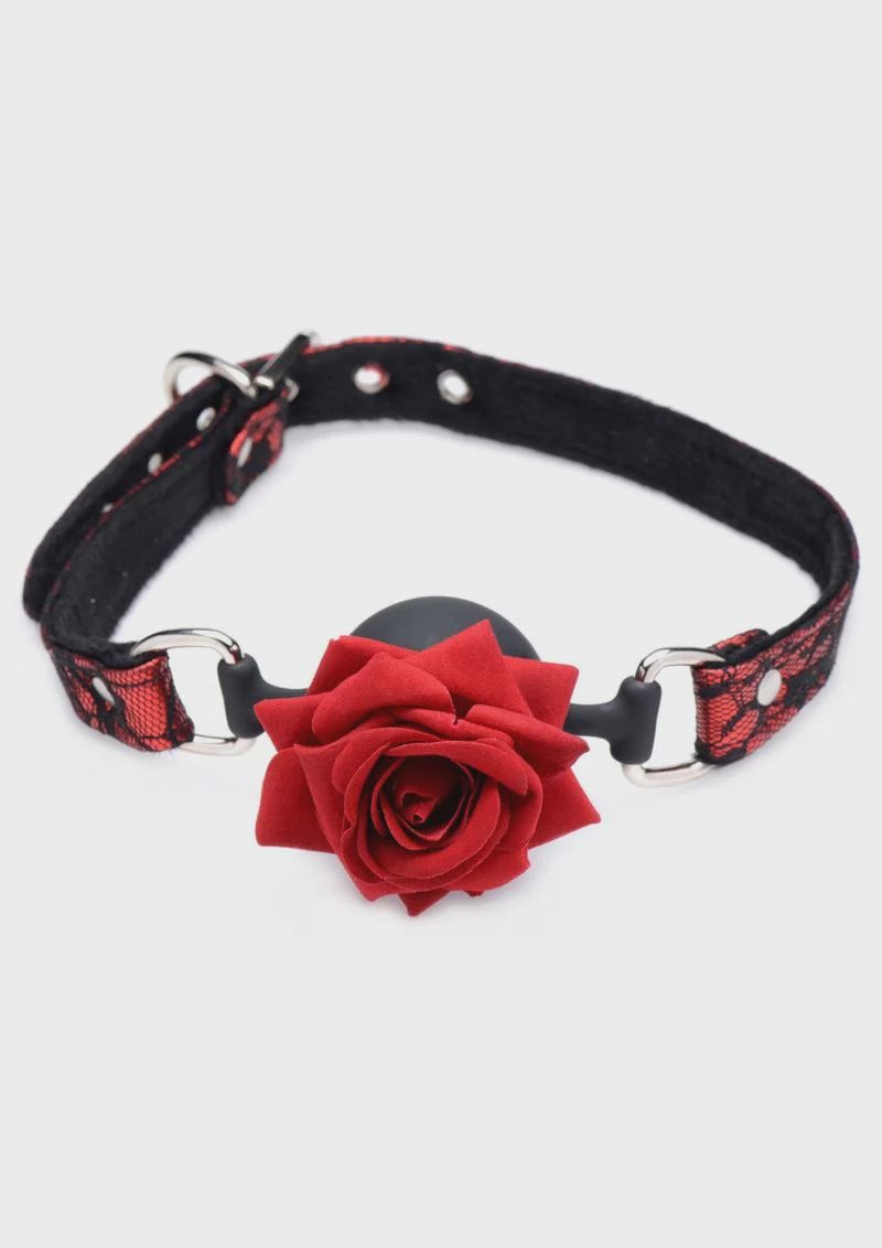 Master Series Silicone Ball Gag With Rose - Red/Black