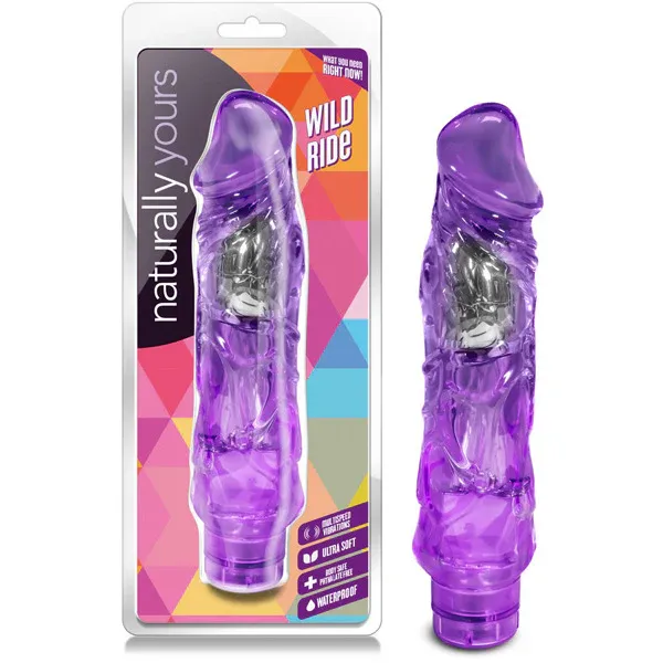 Naturally Yours Wild Ride Vibrating Dildo 9in - Purple
