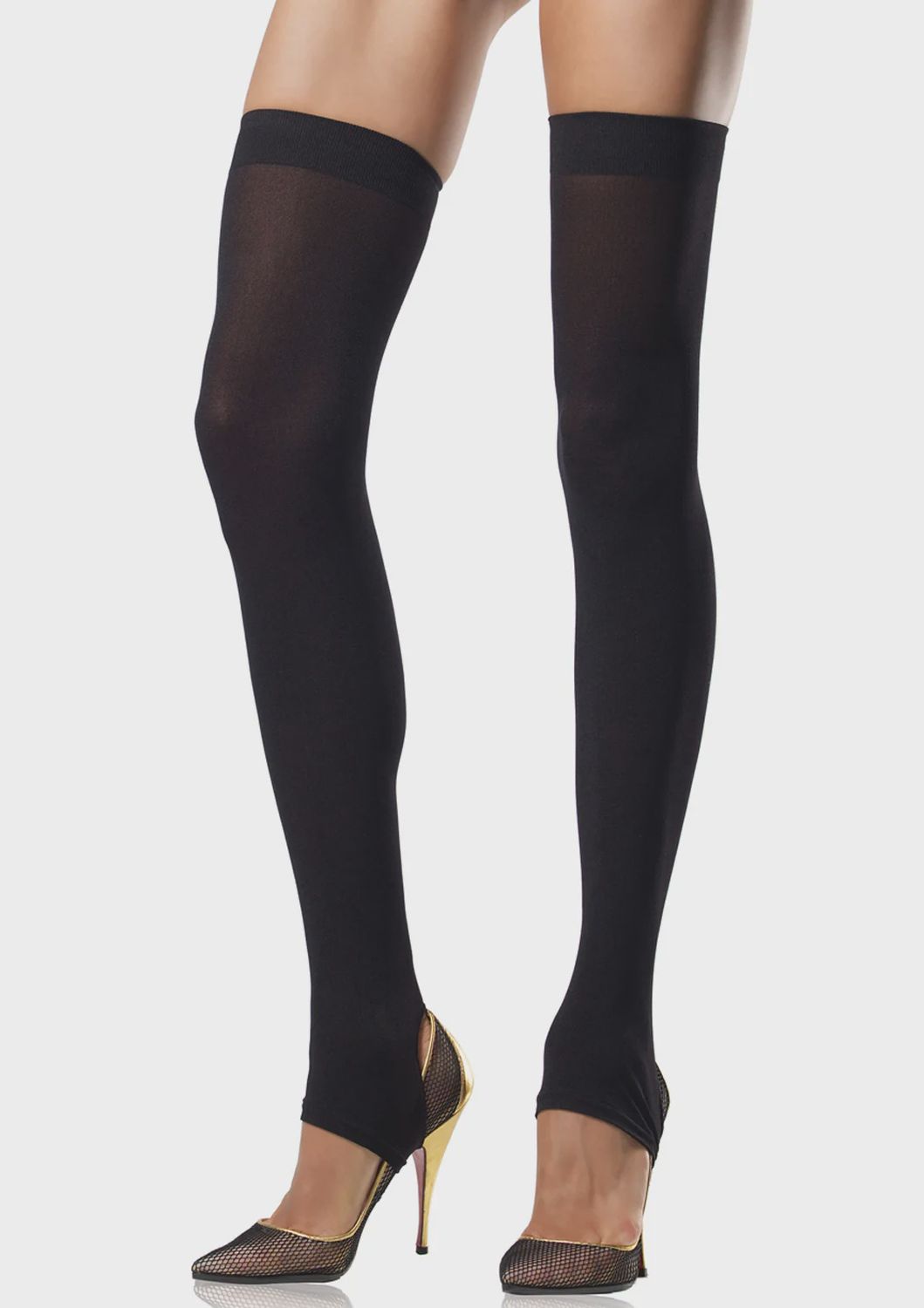 Opaque stirrup thigh highs O/S BLACK