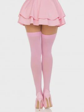 Opaque Nylon Thigh Highs - One Size - Pink