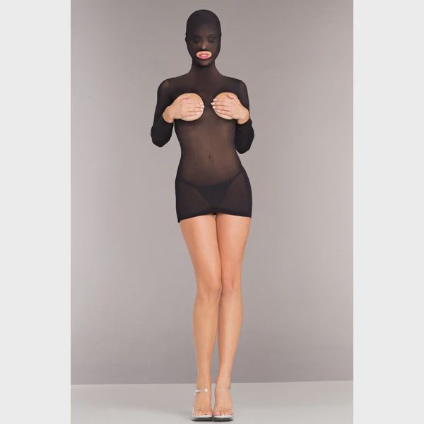 Opaque Cupless Hooded Minidress