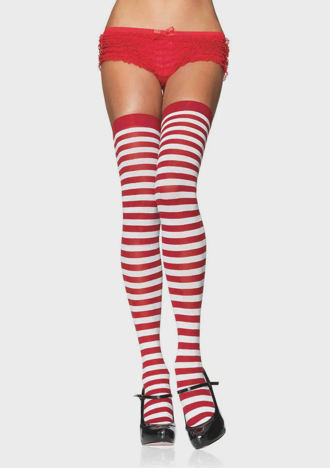 Nylon Stocking W/ Stripe O/S WHITE/RED