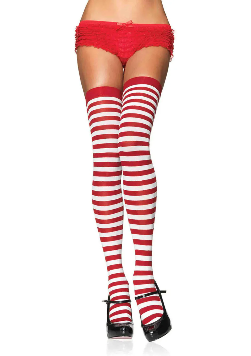 Nylon Stocking W/ Stripe O/S WHITE/RED