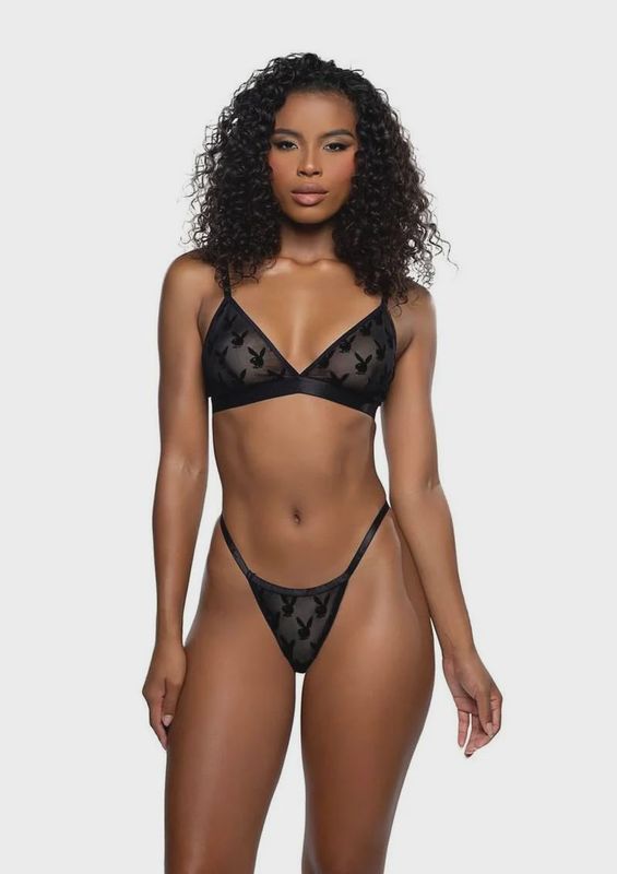 Playboy Burnout Bunny Set (2 Piece) - OS - Black