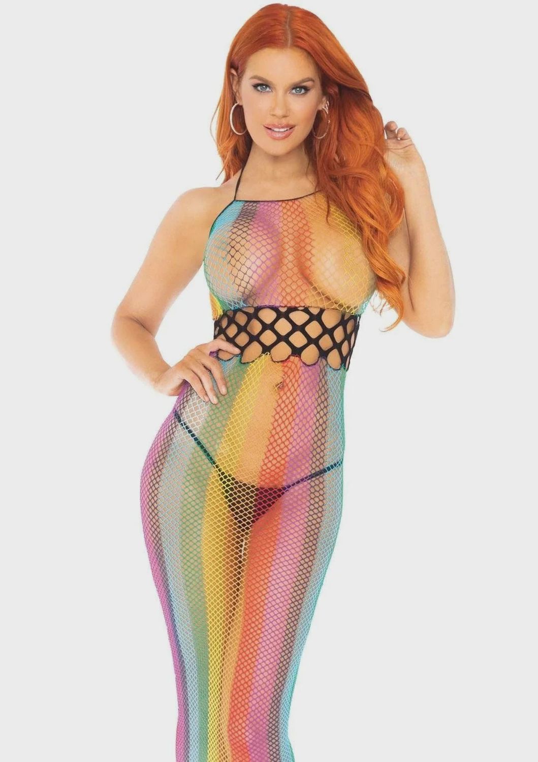 Rainbow Fishnet Halter Dress - One Size - Multicolor