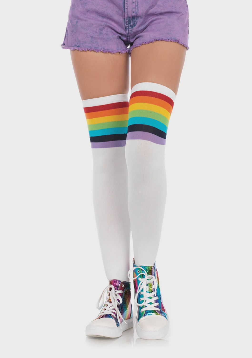Over the rainbow opaque thigh highs O/S MULTICOLOR