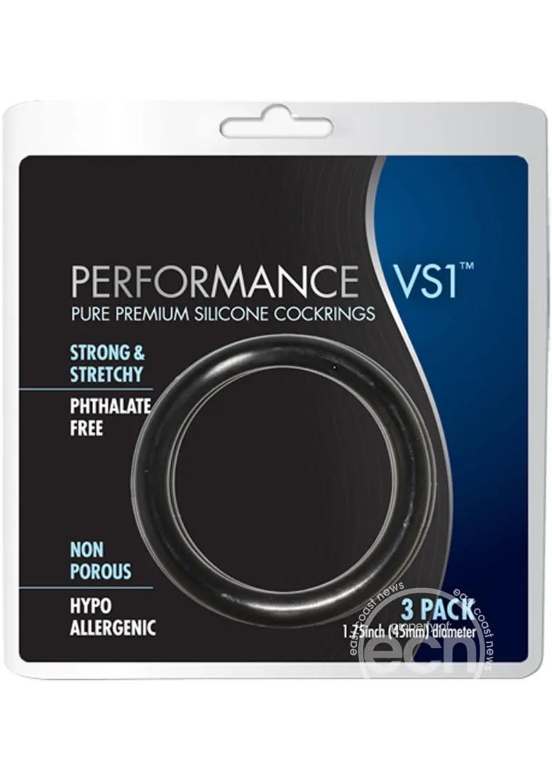 Performance VS1 Silicone Cockrings Black 3 Each Per Pack Black