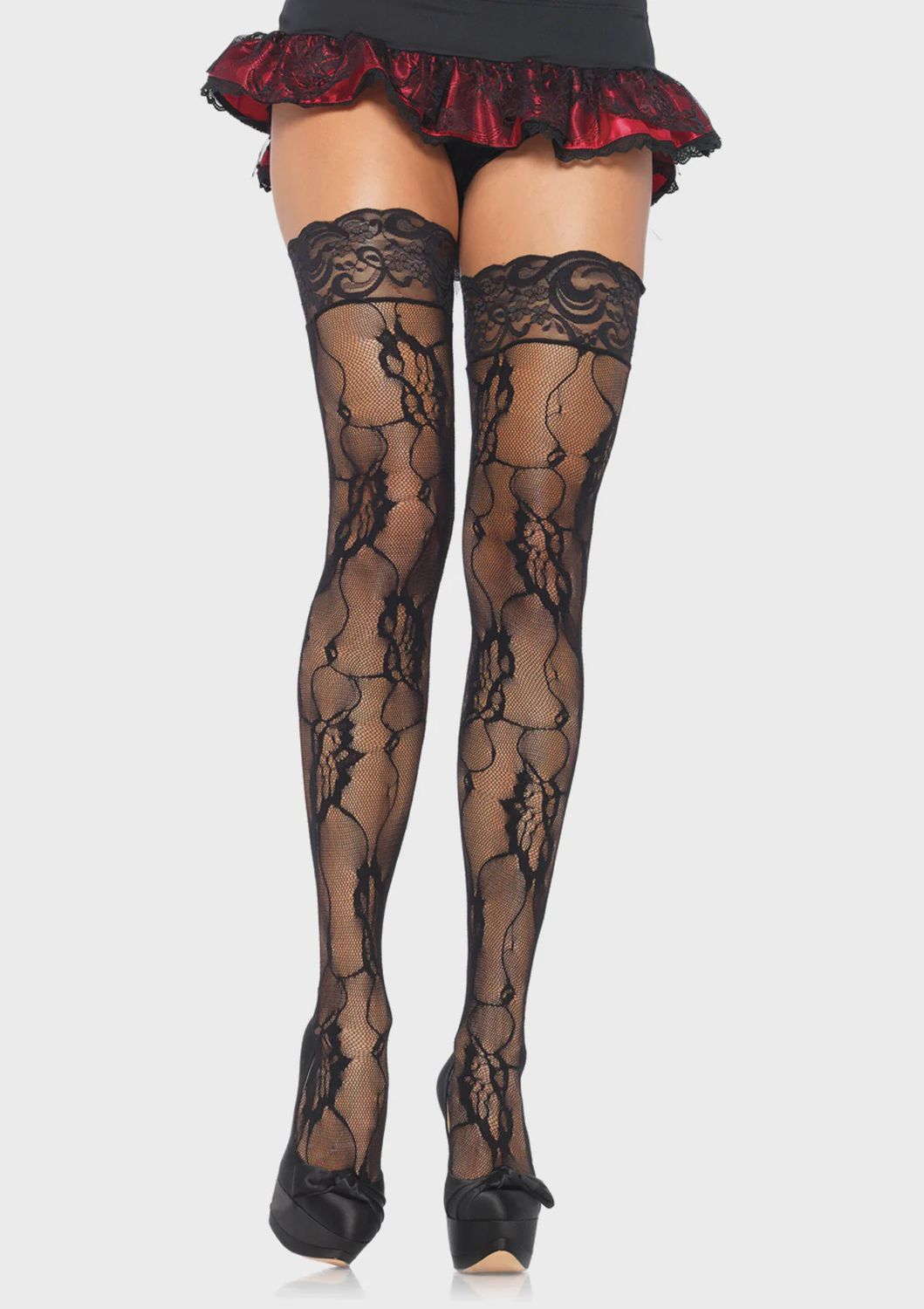 Romantic Rose Lace Thigh Hi W/Lace Top O/S BLACK