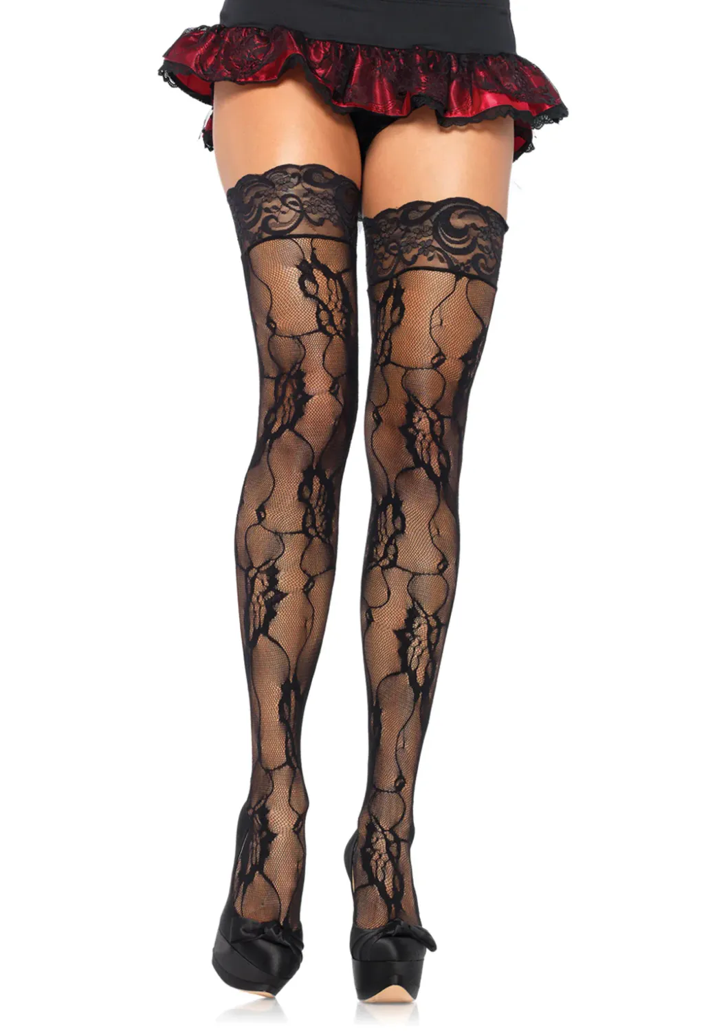 Romantic Rose Lace Thigh Hi W/Lace Top O/S BLACK