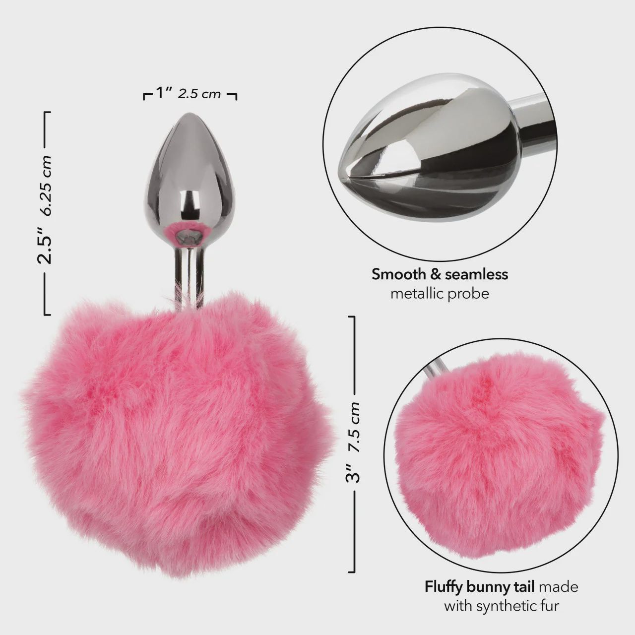 Running Wild Faux Fur Bunny Tail and Metallic Anal Plug - Pink