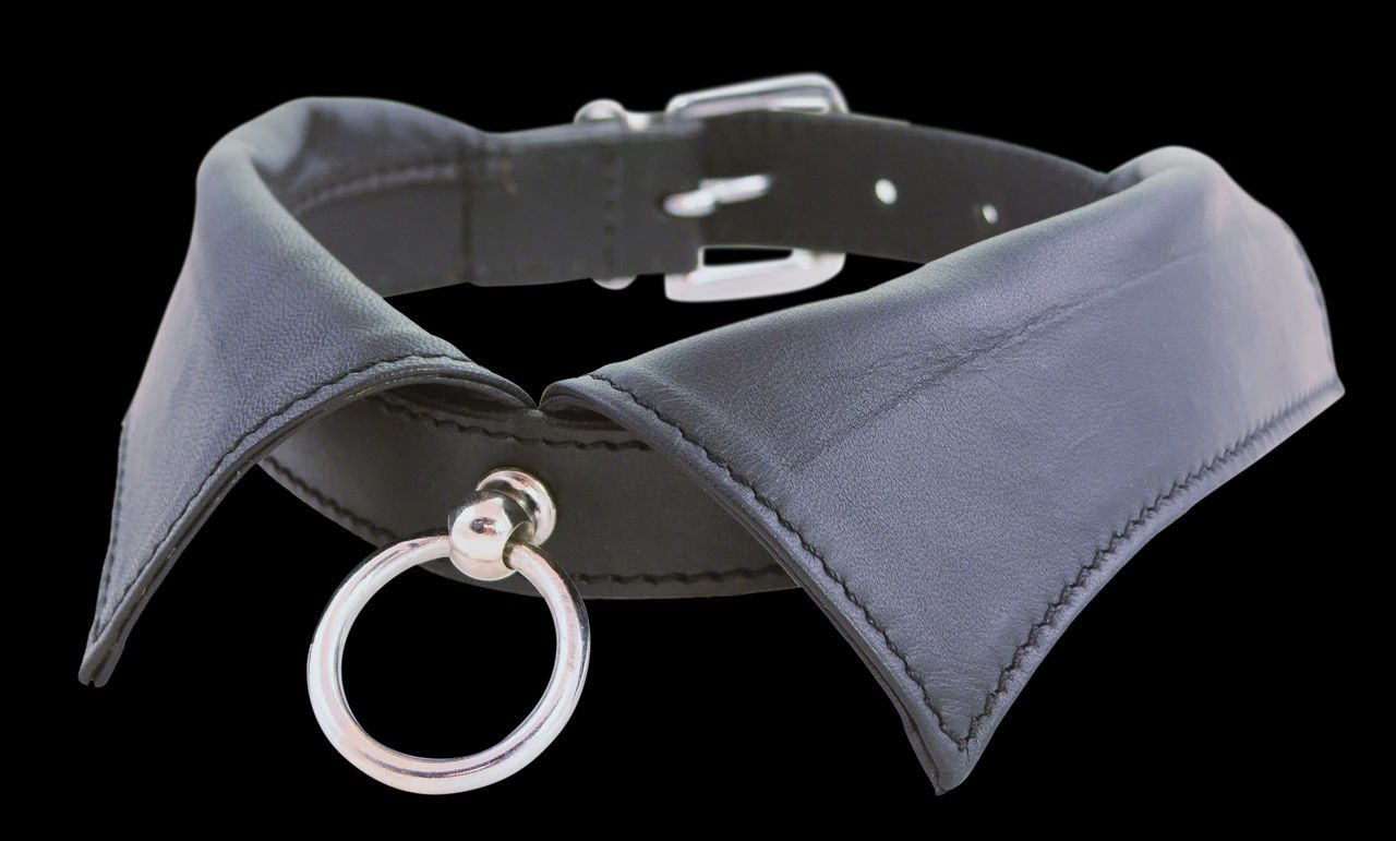 Saddle Leather collar w/ Lamb Leather Collar Cuffs and D Ring