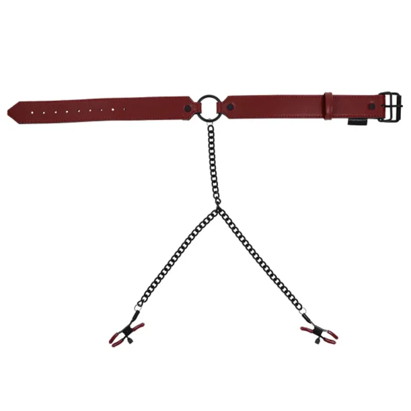 Saffron Collar with Nipple Clamp - Black/Red