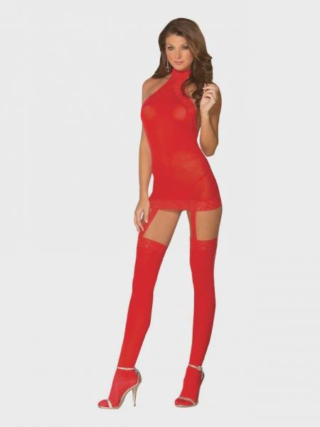 Sheer Garter Dress Red O/S