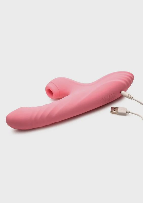 Shegasm Candy-Thrust Rechargeable Silicone Thrusting &amp; Sucking Rabbit Vibrator - Pink