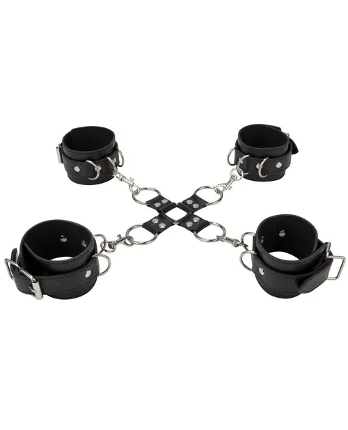 Shots Ouch Leather Hand &amp; Leg Cuffs - Black