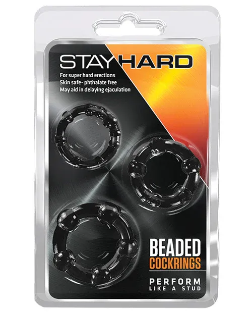 Stay Hard Beaded Cock Rings 3 Pack - Black