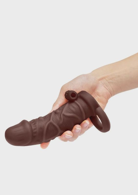 SU 1 IN. VIBRATING PENIS EXTENDER W/ BALL LOOP - DARK TAN