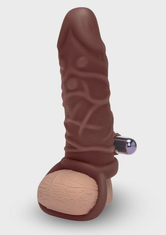 SU 1 IN. VIBRATING PENIS EXTENDER W/ BALL LOOP - DARK TAN